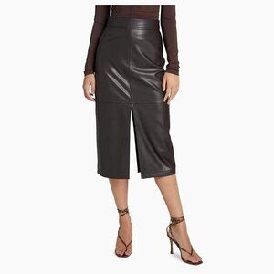 A.L.C. Vegan Leather Black/Brown Moss Midi Skirt Size 6